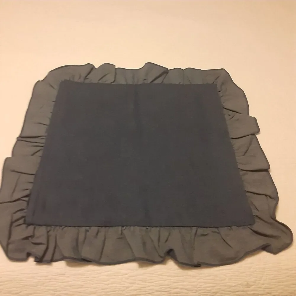 Handmade Embroidered Tartan Ruffled Zip Pillow Case Denim Tone Christmas